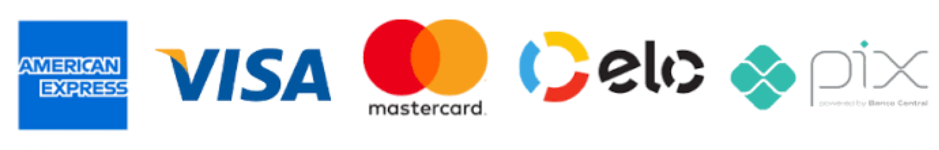 Formas de pagamento aceitas: Pix, American Express, Visa, Mastercard, Elo