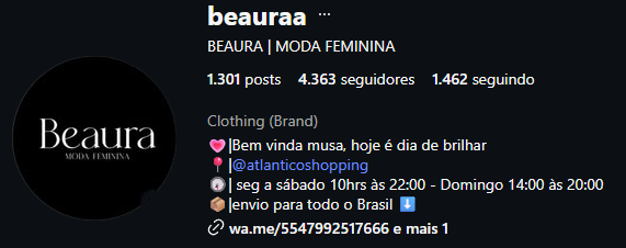 Perfil da Beaura no Instagram